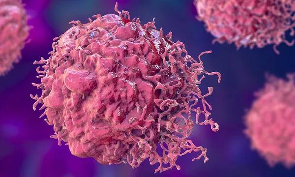 Illustration en 3D d'une cellule cancéreuse.